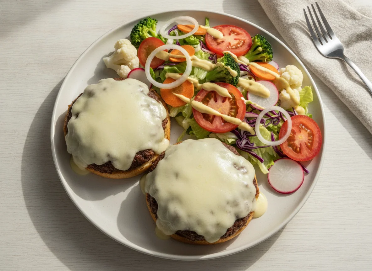 Hambúrgueres com queijo e salada mista photo