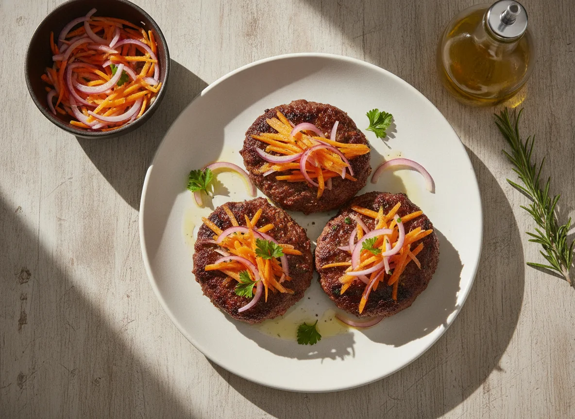 Hambúrgueres com salada de cenoura e cebola photo