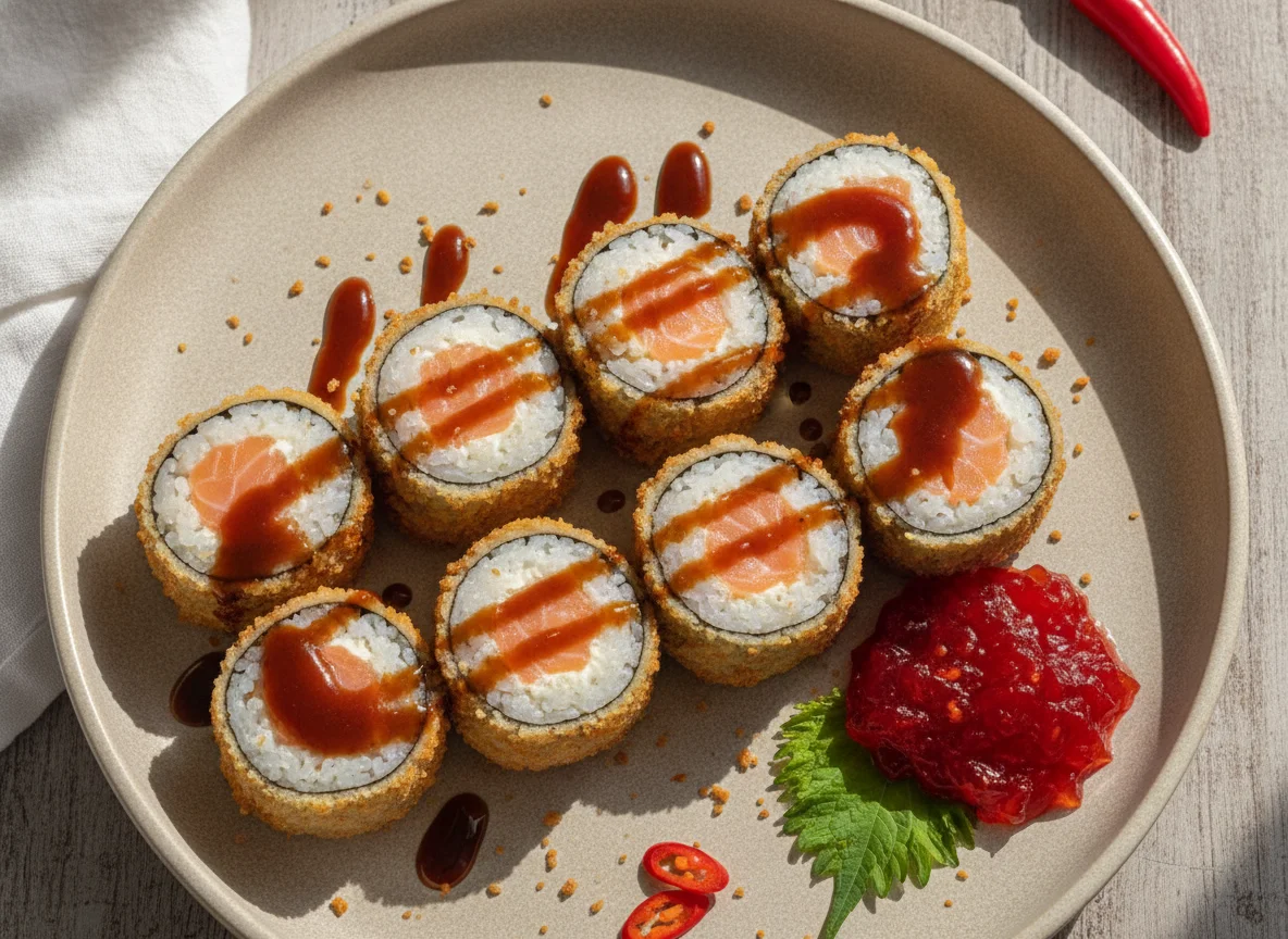 Hot Roll de Salmão com Molho Tarê e Geleia de Pimenta photo