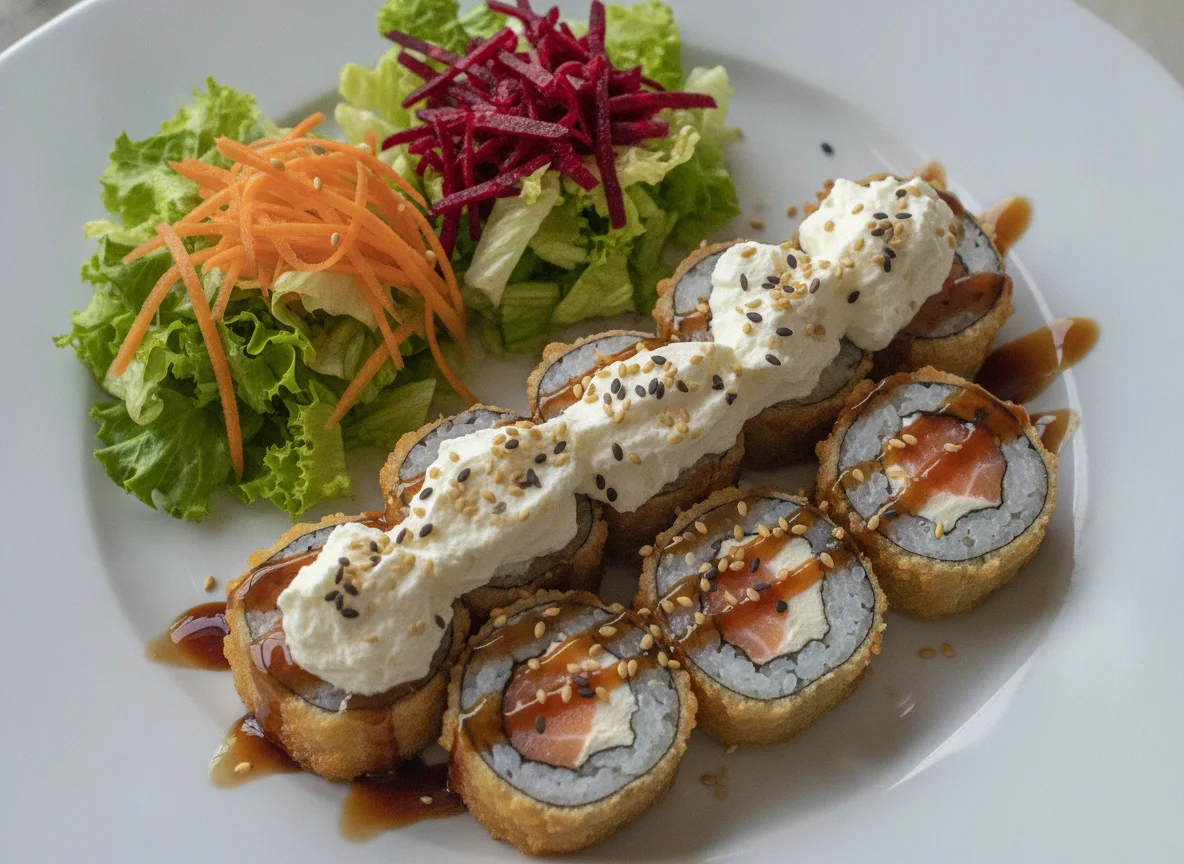 Hot Roll de Sushi e Salada Mista photo