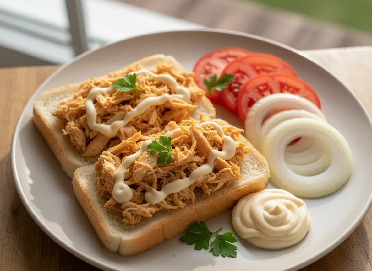 Ingredientes para sanduíche de frango desfiado photo