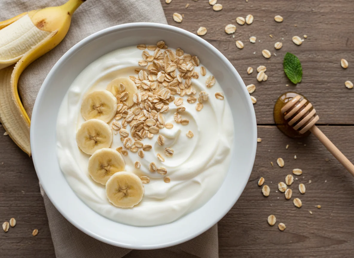 Iogurte com banana e aveia photo