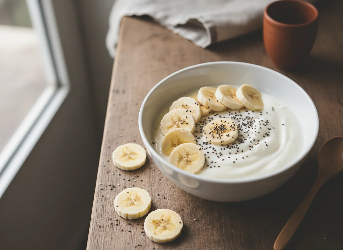 Iogurte com banana e chia photo
