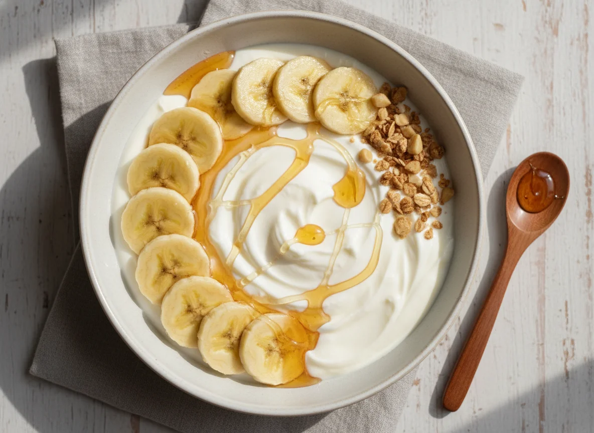 Iogurte com banana e mel photo