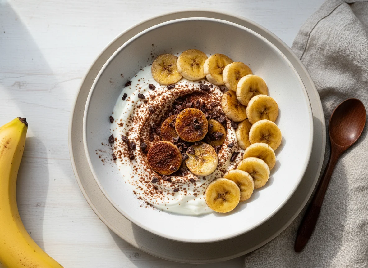 Iogurte com cacau e banana photo
