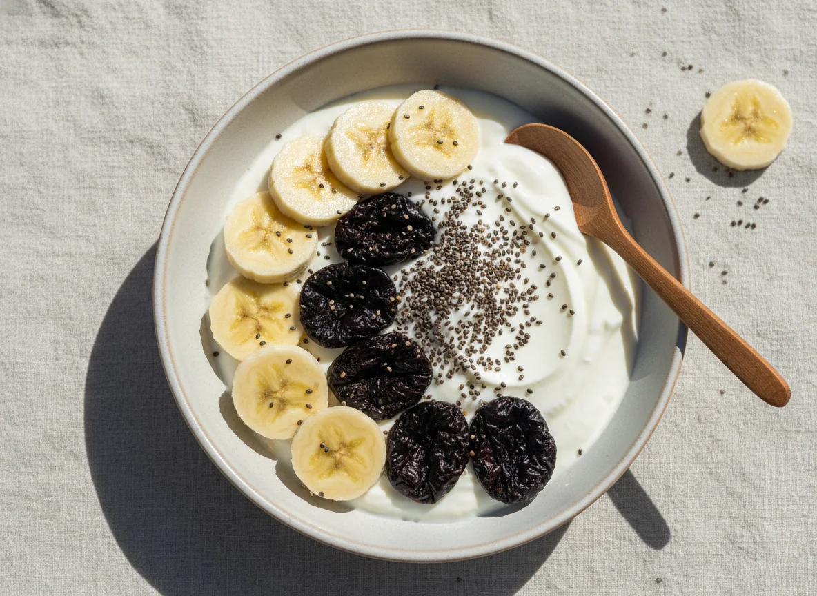 Iogurte com chia, banana e ameixa photo