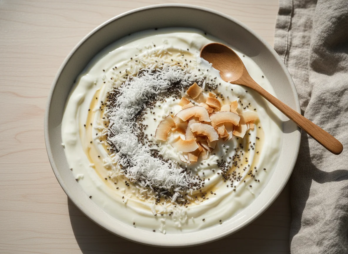 Iogurte com coco, chia e whey photo