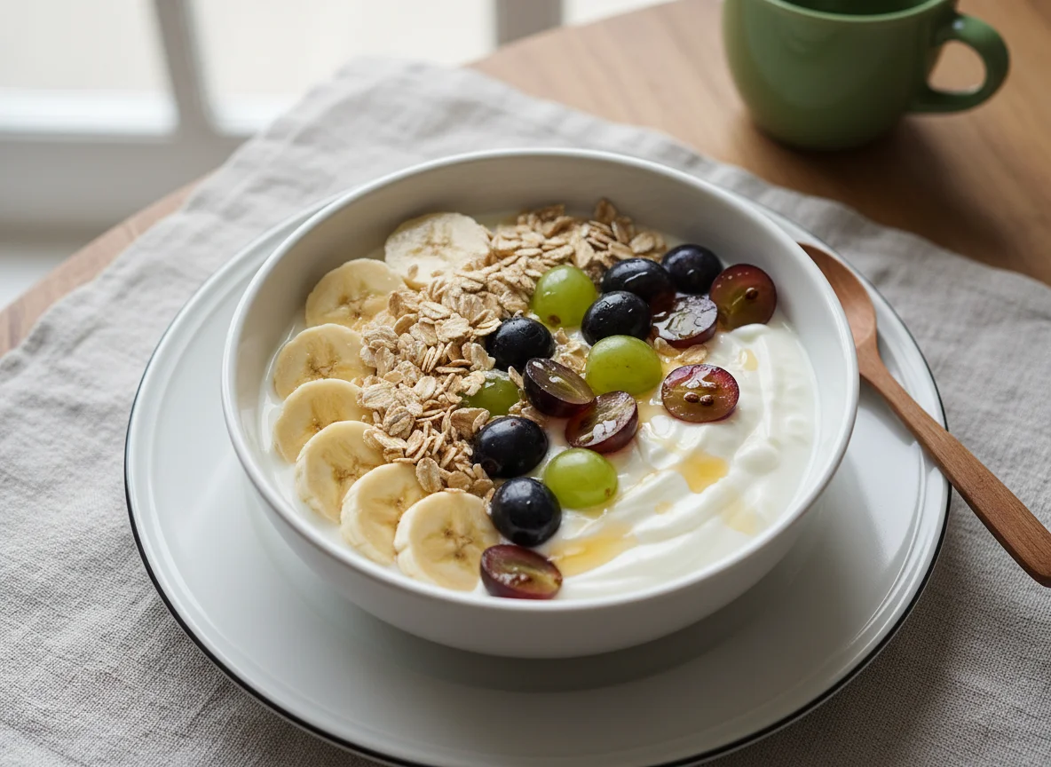 Iogurte com frutas e aveia photo