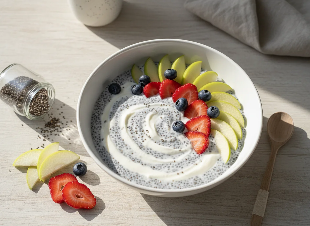 Iogurte com frutas e chia photo