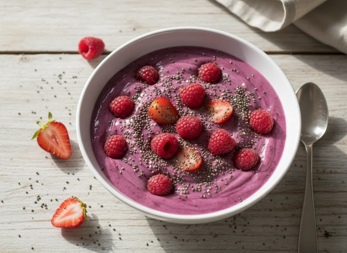 Iogurte com Frutas Vermelhas e Chia photo