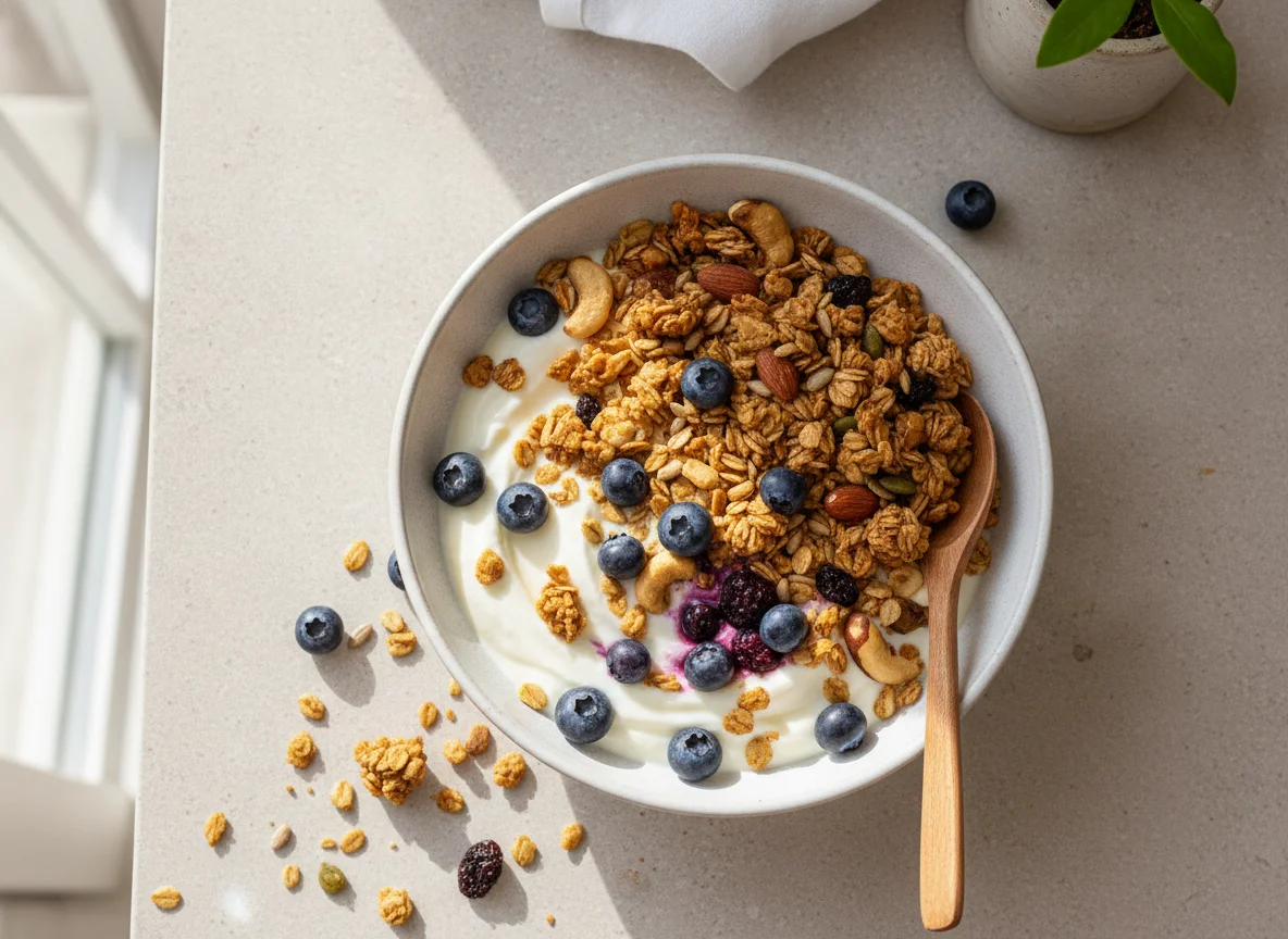 Iogurte com Granola e Mirtilos photo