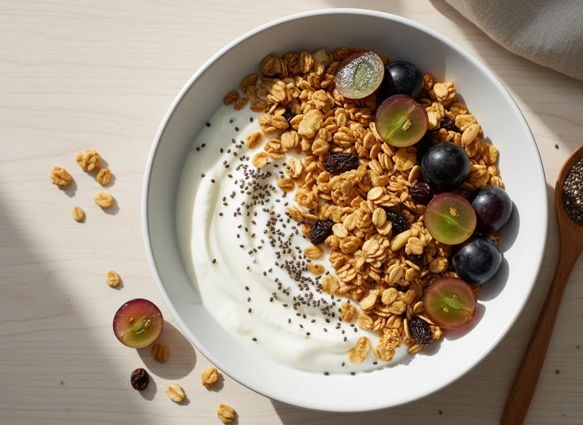 Iogurte com Granola, Uvas e Sementes de Chia photo