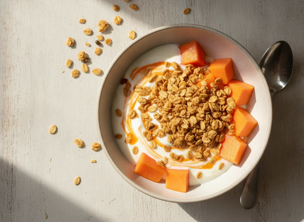 Iogurte com mamão e granola photo
