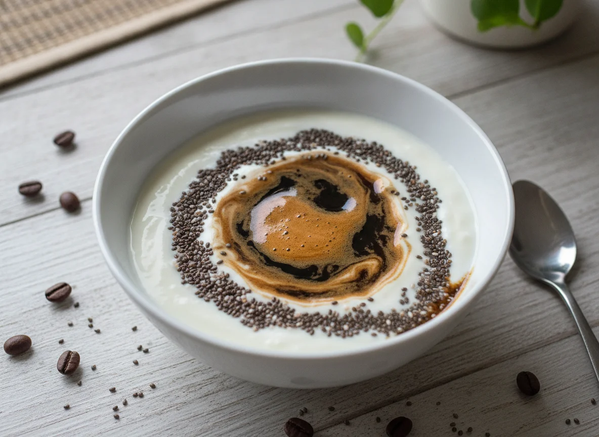 Iogurte com sementes de chia e café photo