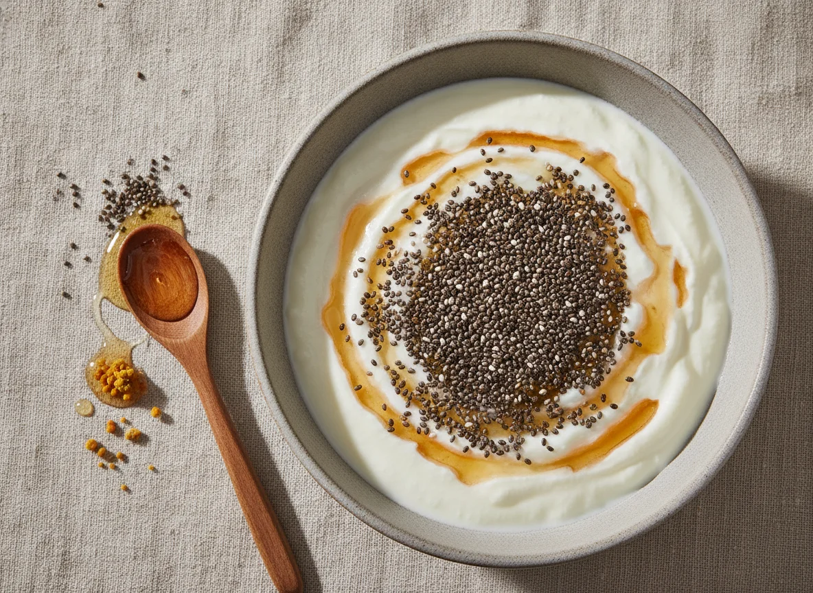 Iogurte Grego com Sementes de Chia e Mel photo