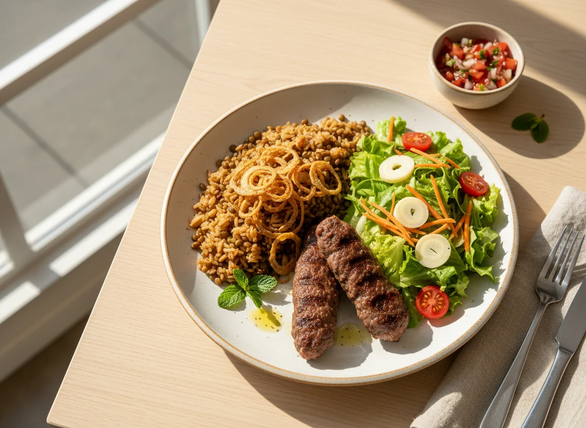 Kafta com Arroz e Lentilha e Salada photo