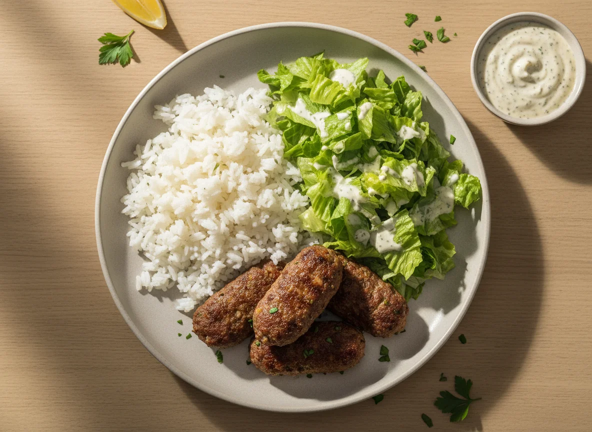 Kebab com arroz e salada photo