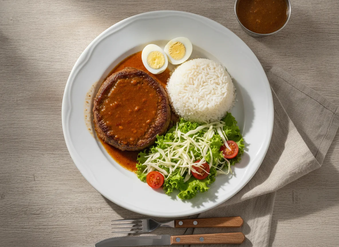 Lagarto assado com arroz e salada photo