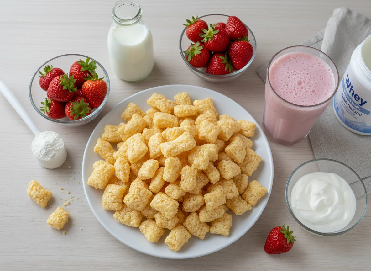 Lanche com biscoito de polvilho e vitamina de morango photo
