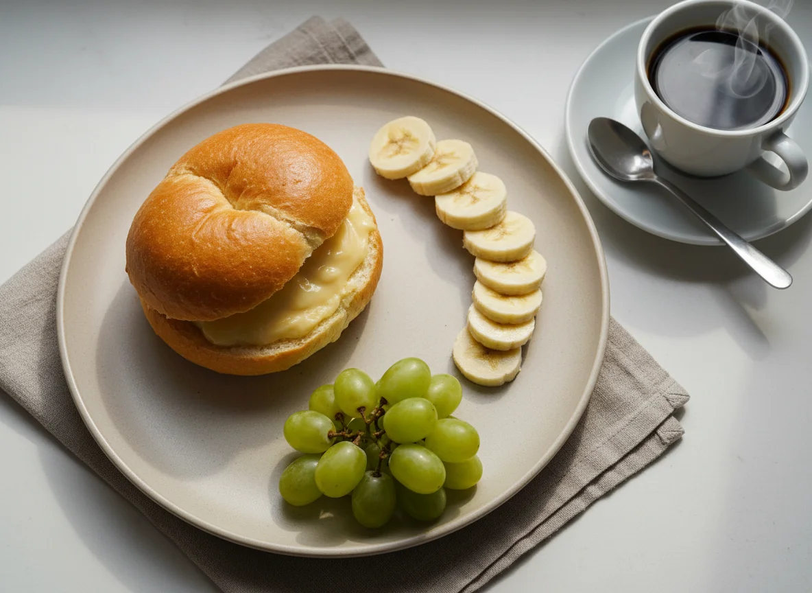 Lanche com frutas e café photo