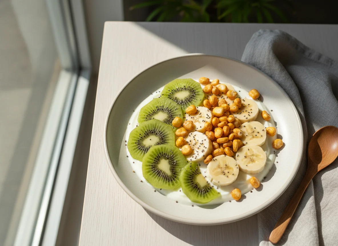 Lanche com frutas e milho torrado photo
