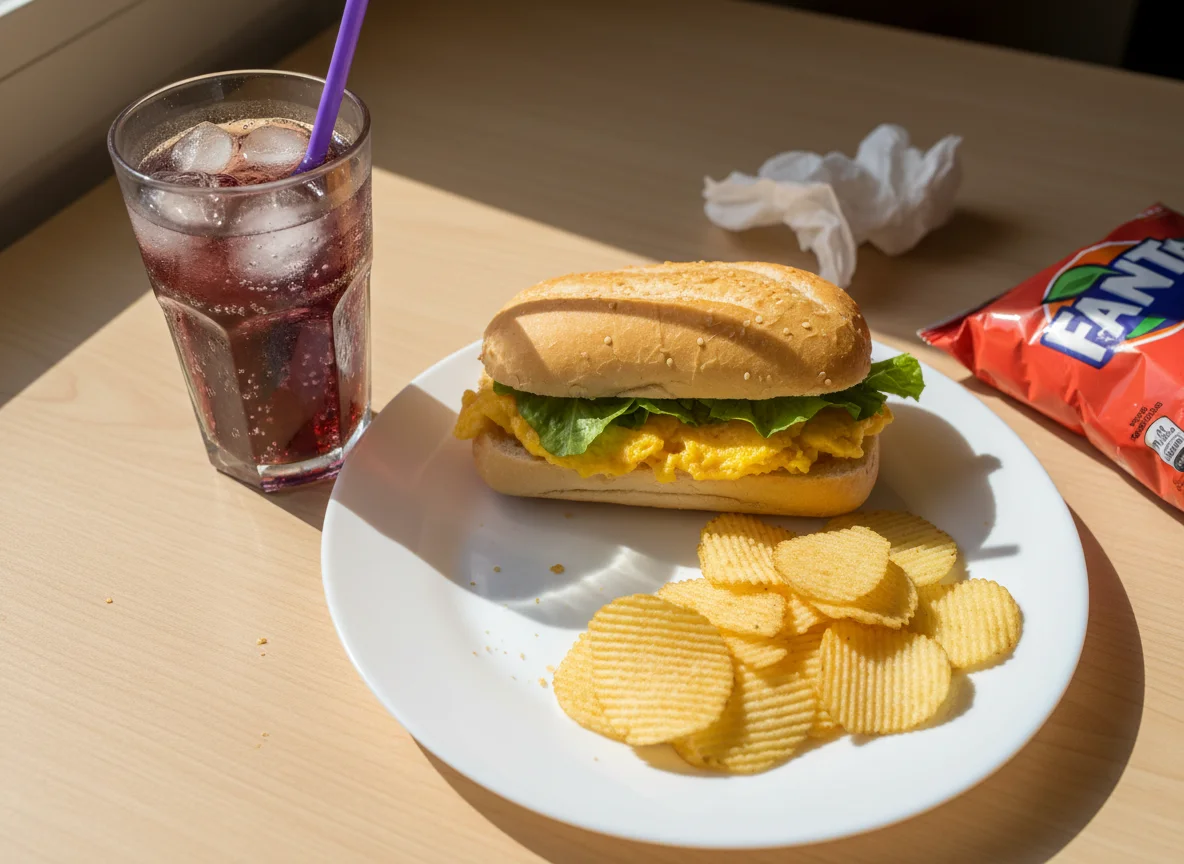 Lanche com salgadinho e refrigerante photo