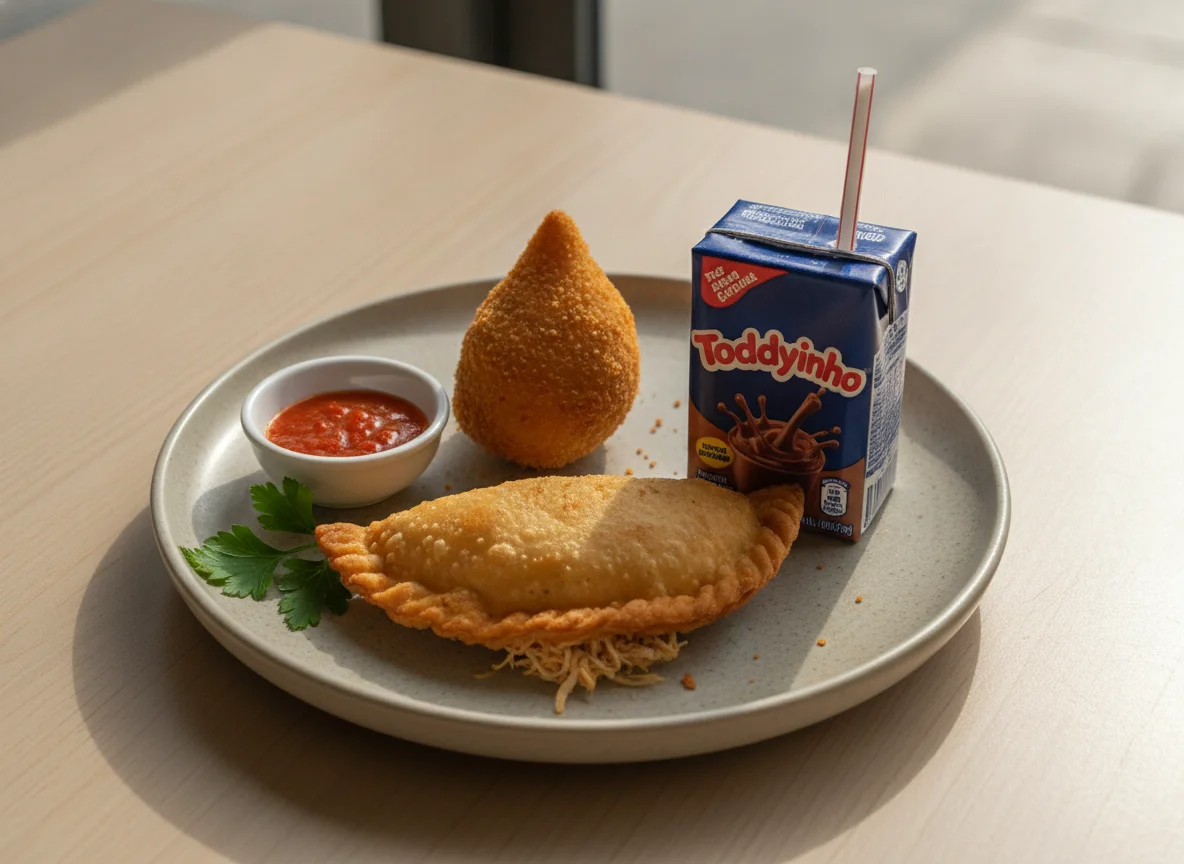 Lanche com salgados e bebida photo