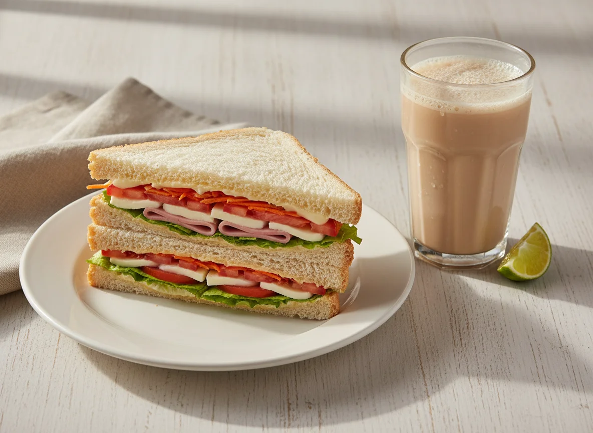 Lanche com sanduíche e bebida proteica photo