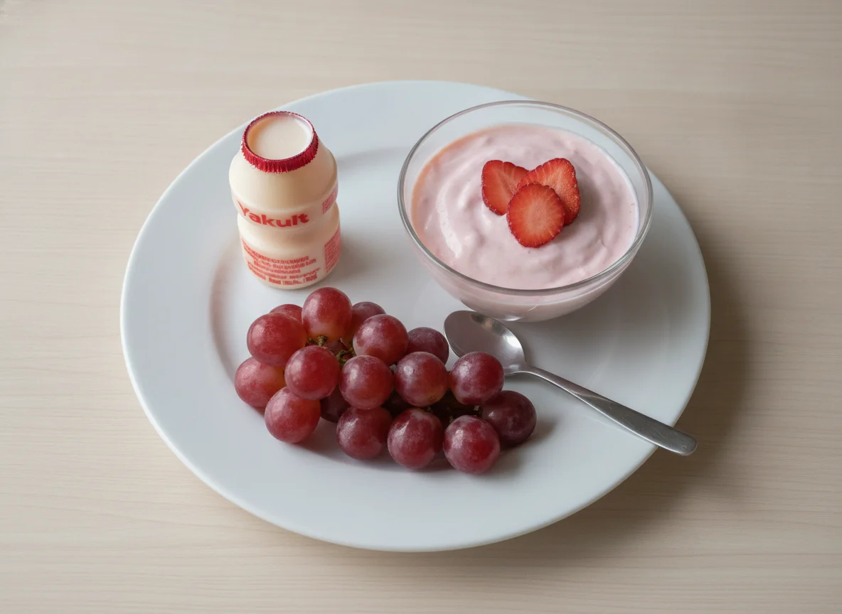 Lanche com Uvas, Yakult e Sobremesa Láctea photo