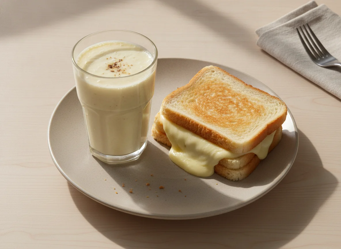 Lanche com vitamina e pão com queijo photo