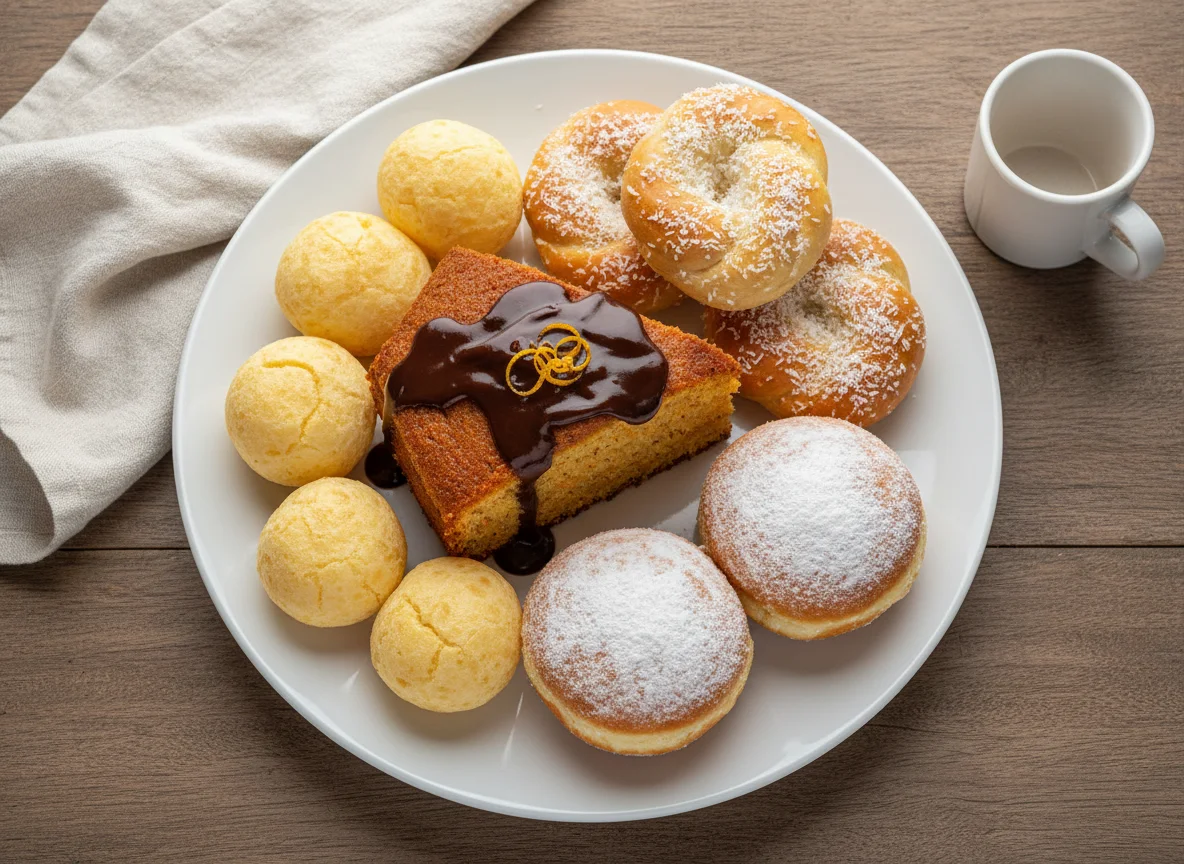Lanche da tarde com bolo e salgados photo