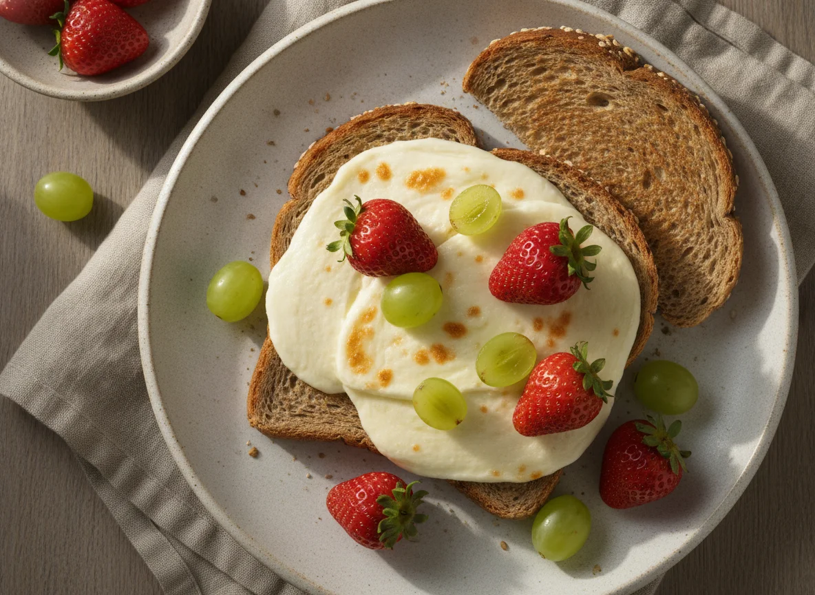 Lanche de pão integral com frutas photo