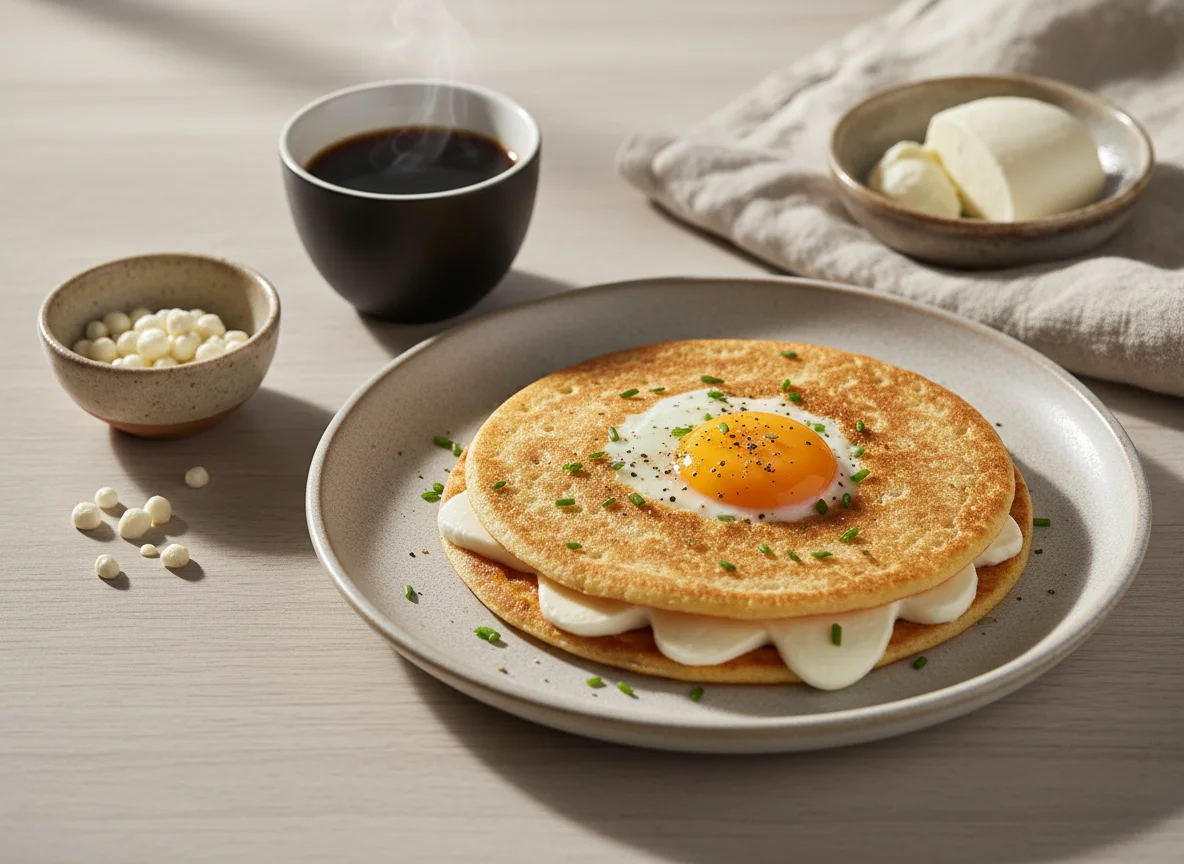 Lanche de Tapioca com Queijo e Ovo photo