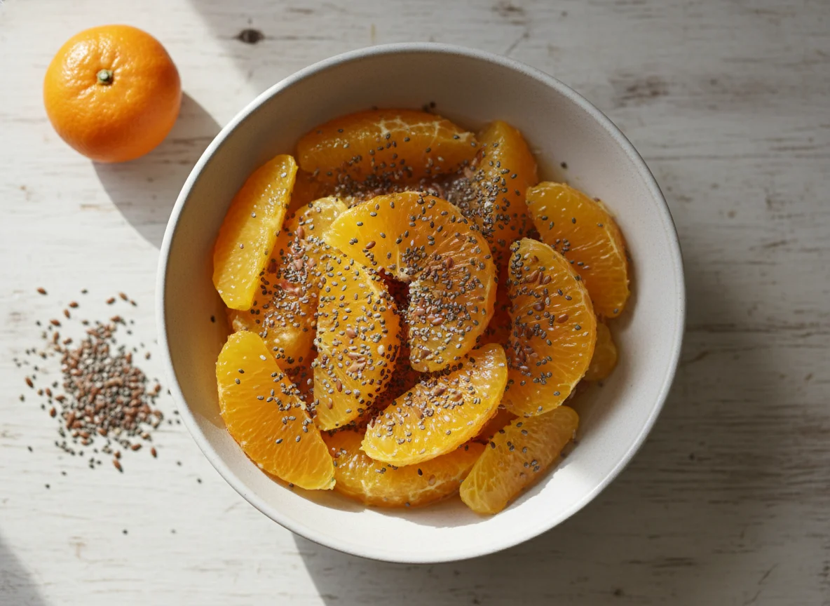 Laranja com sementes de chia e linhaça photo