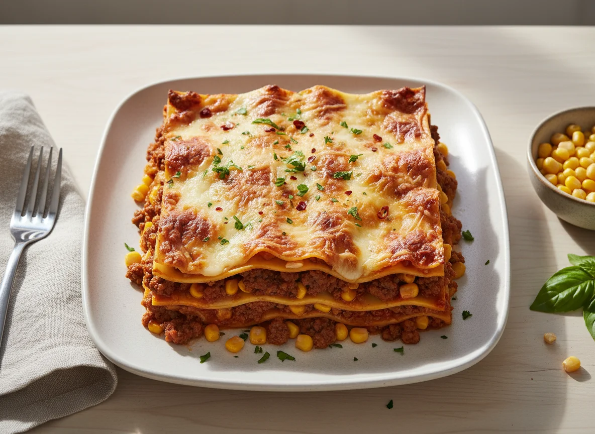 Lasanha de carne moída com milho photo