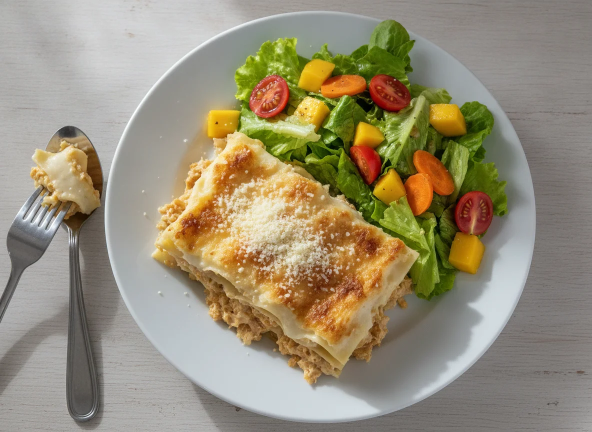 Lasanha de frango com salada mista photo