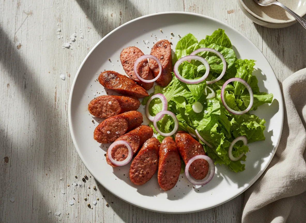 Linguiça com salada photo