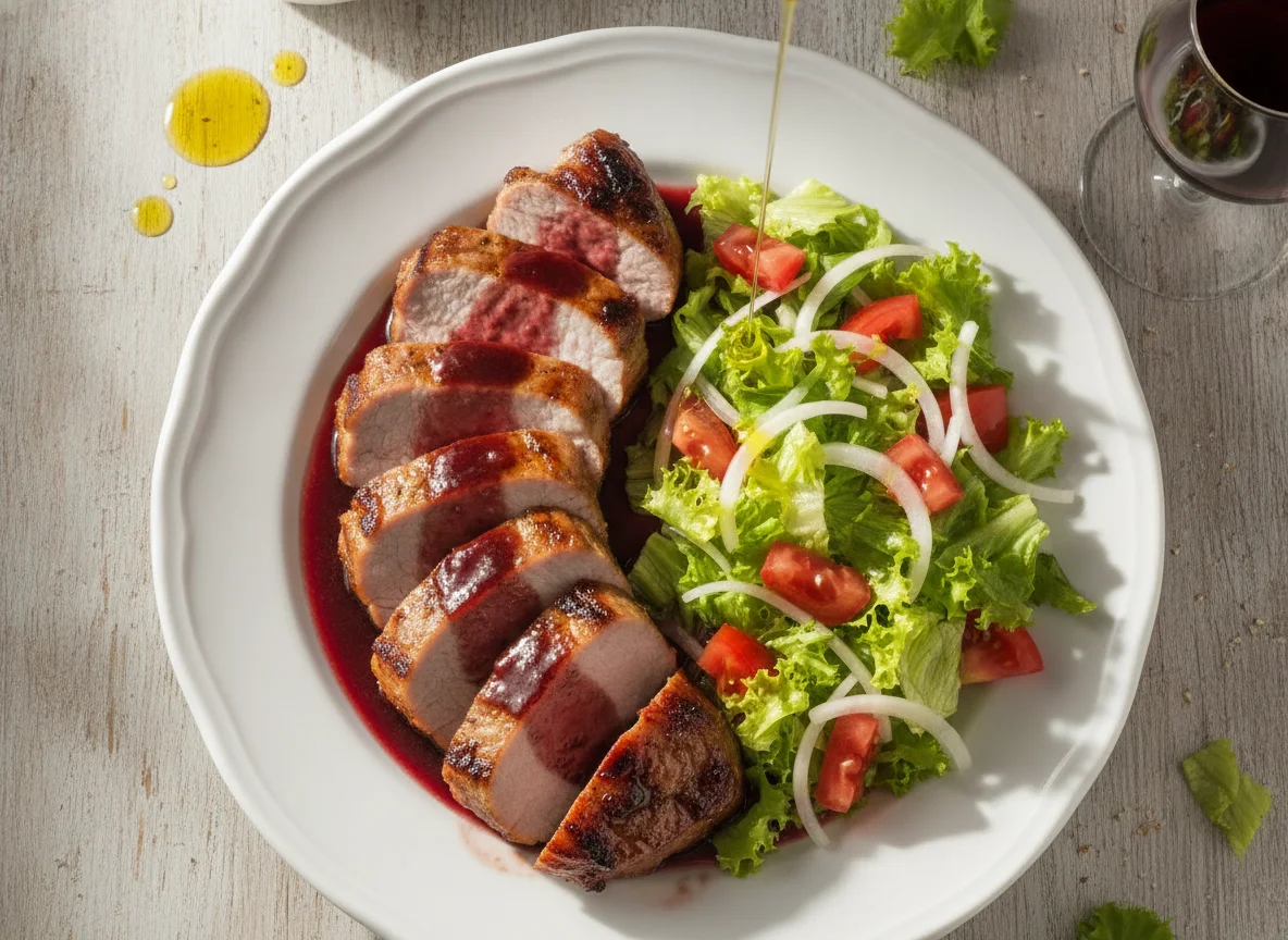 Lombo de porco com salada mista photo