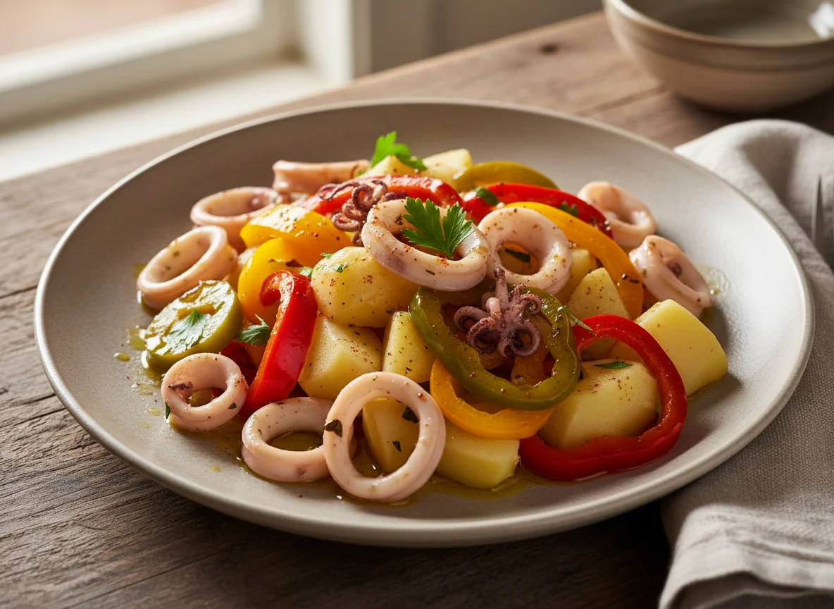 Lulas com batatas e pimentos photo