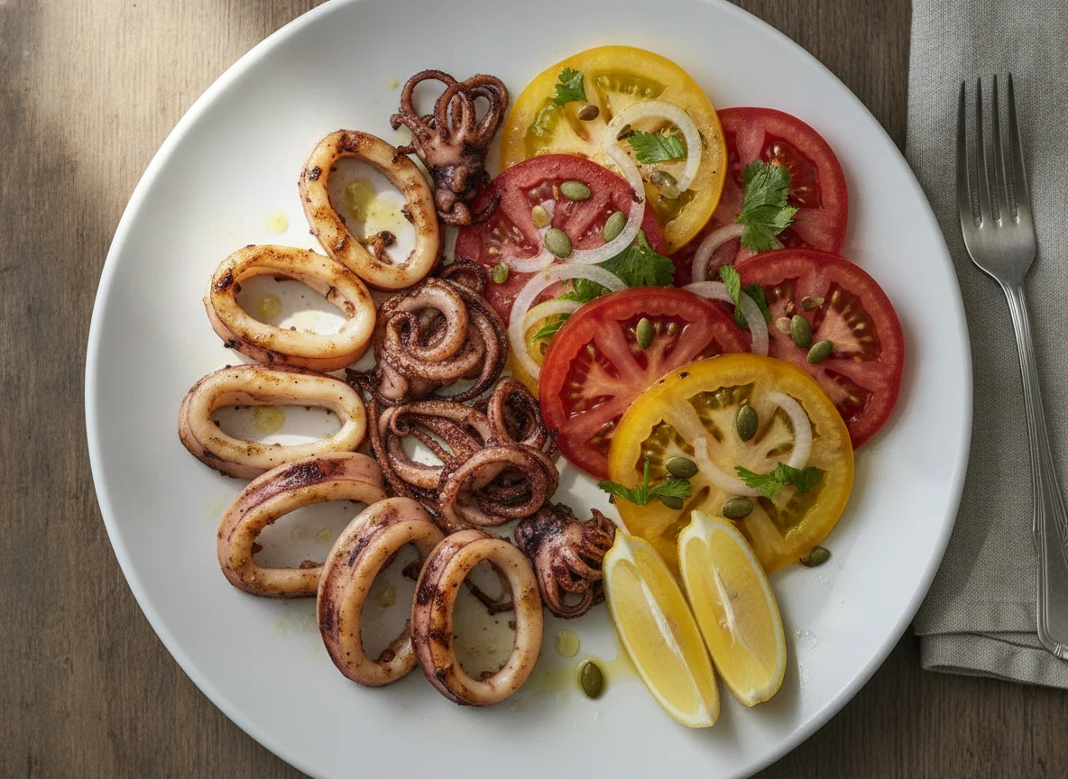 Lulas Grelhadas com Salada de Tomate photo