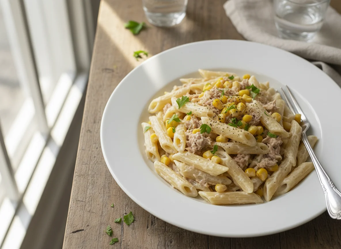 Macarrão com atum e milho photo