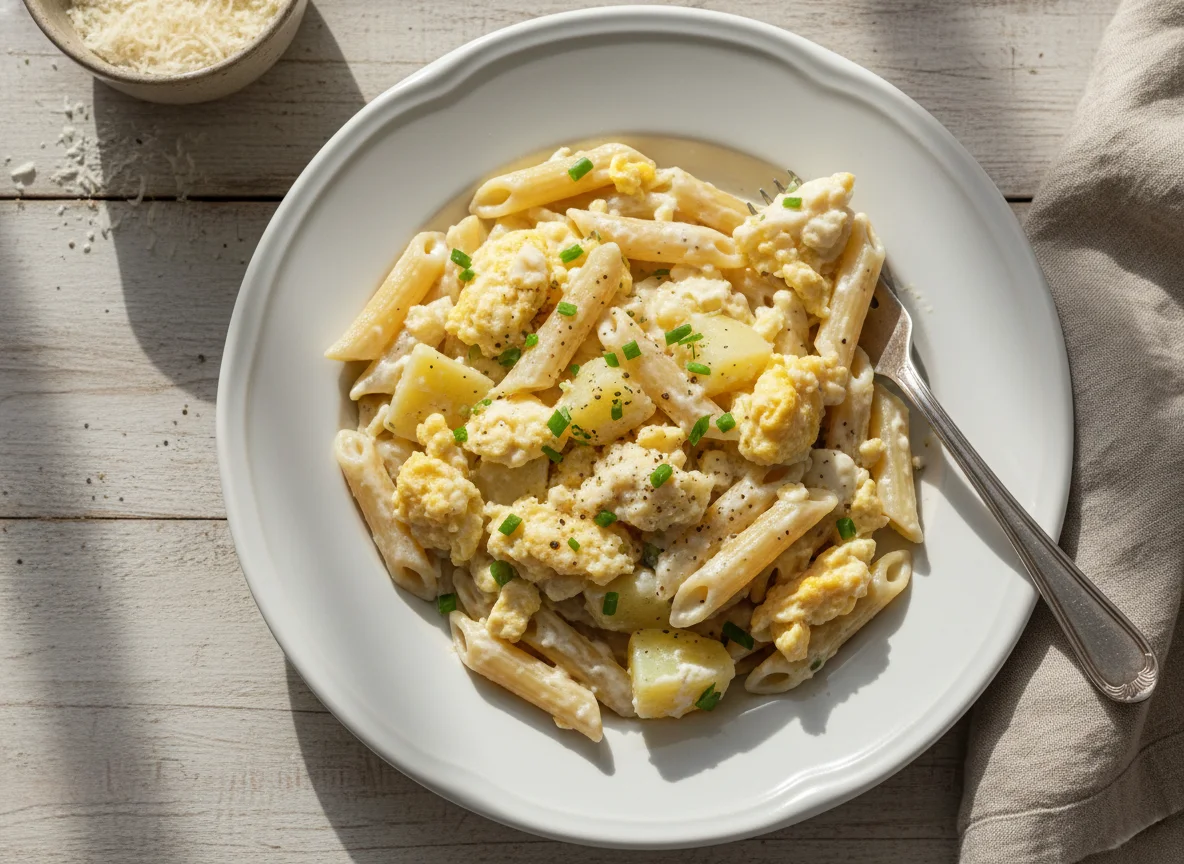 Macarrão com Batata e Ovos Mexidos photo