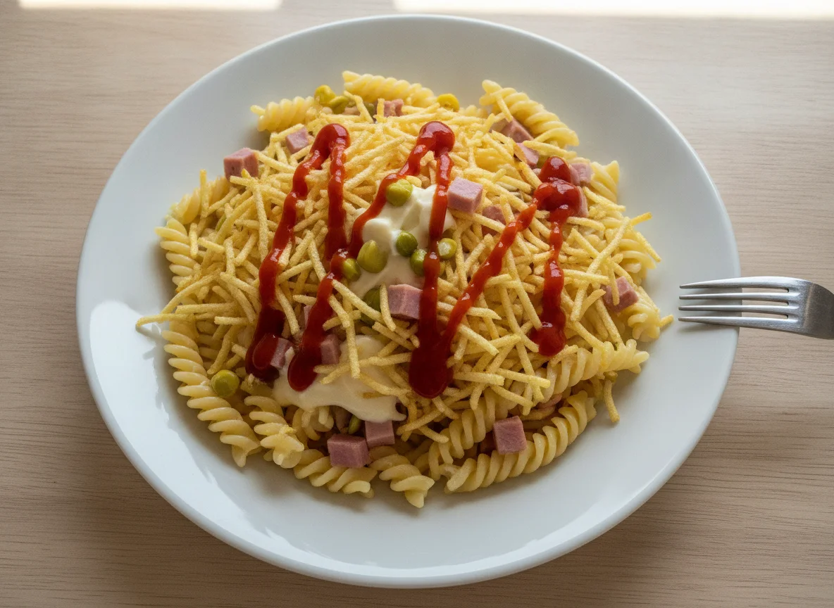 Macarrão com Batata Palha e Ketchup photo