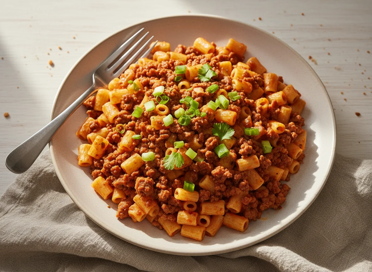 Macarrão com carne moída photo