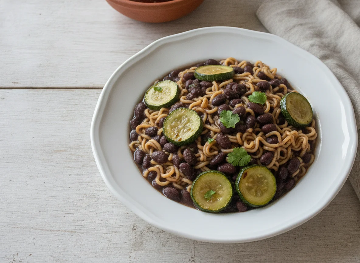 Macarrão com feijão e abobrinha photo