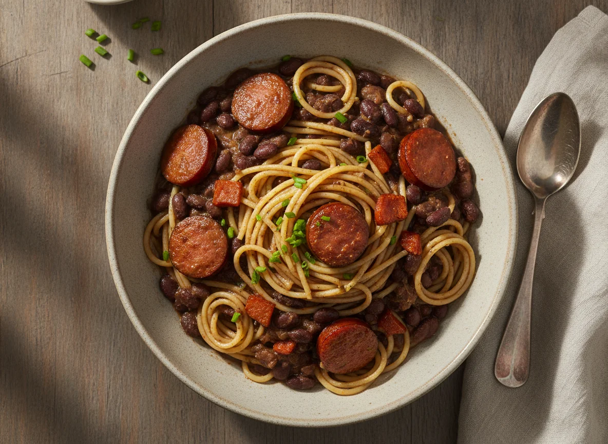 Macarrão com Feijão e Linguiça photo