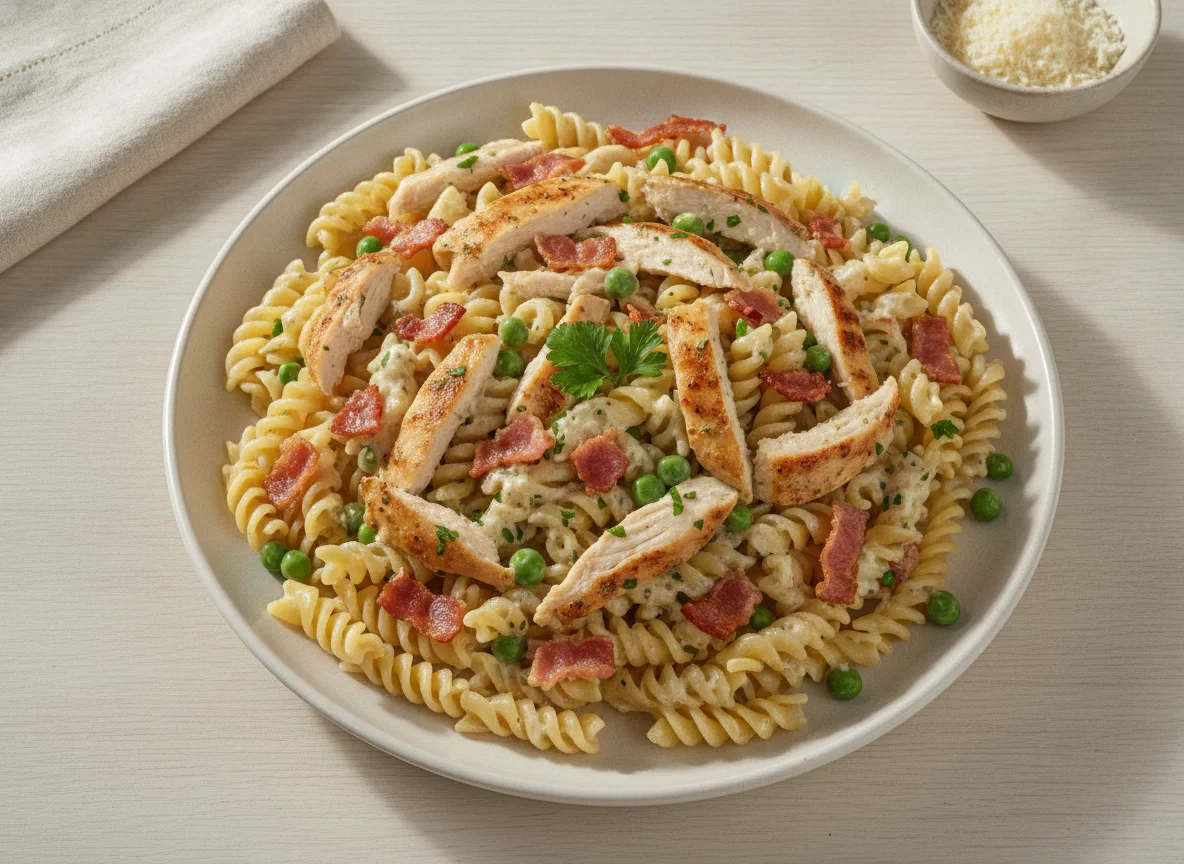 Macarrão com Frango Desfiado e Bacon photo