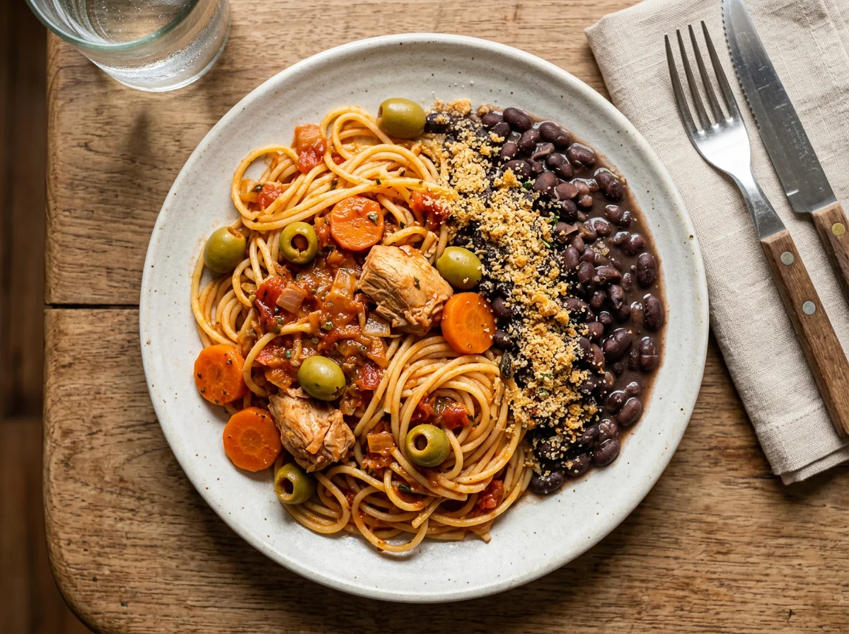 Macarrão com frango e feijão photo