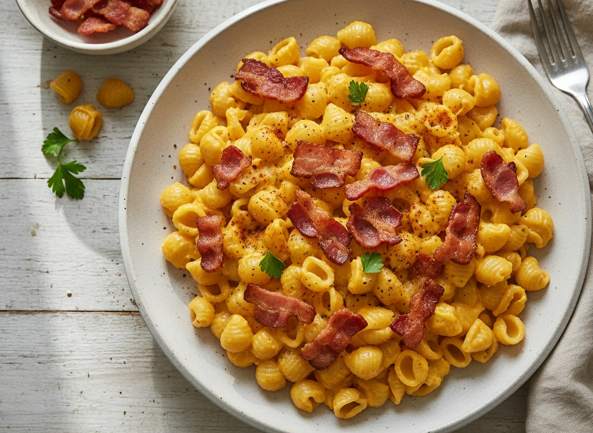 Macarrão com Queijo Cheddar e Bacon photo