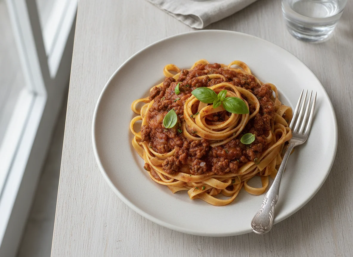 Macarrão fettuccine à bolonhesa photo